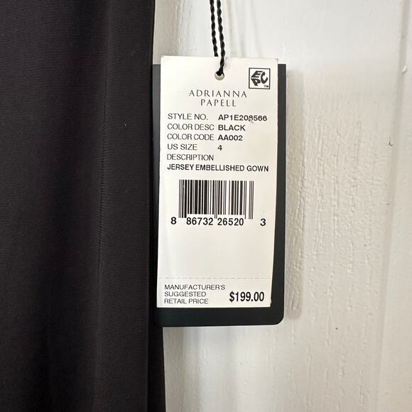 Adrianna Papell Black Embellished Neck Jersey Gown Dress Size 4 New - Picture 4 of 6